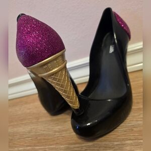 Melissa Black Pumps with Pink Glitter Ice Cream Heel